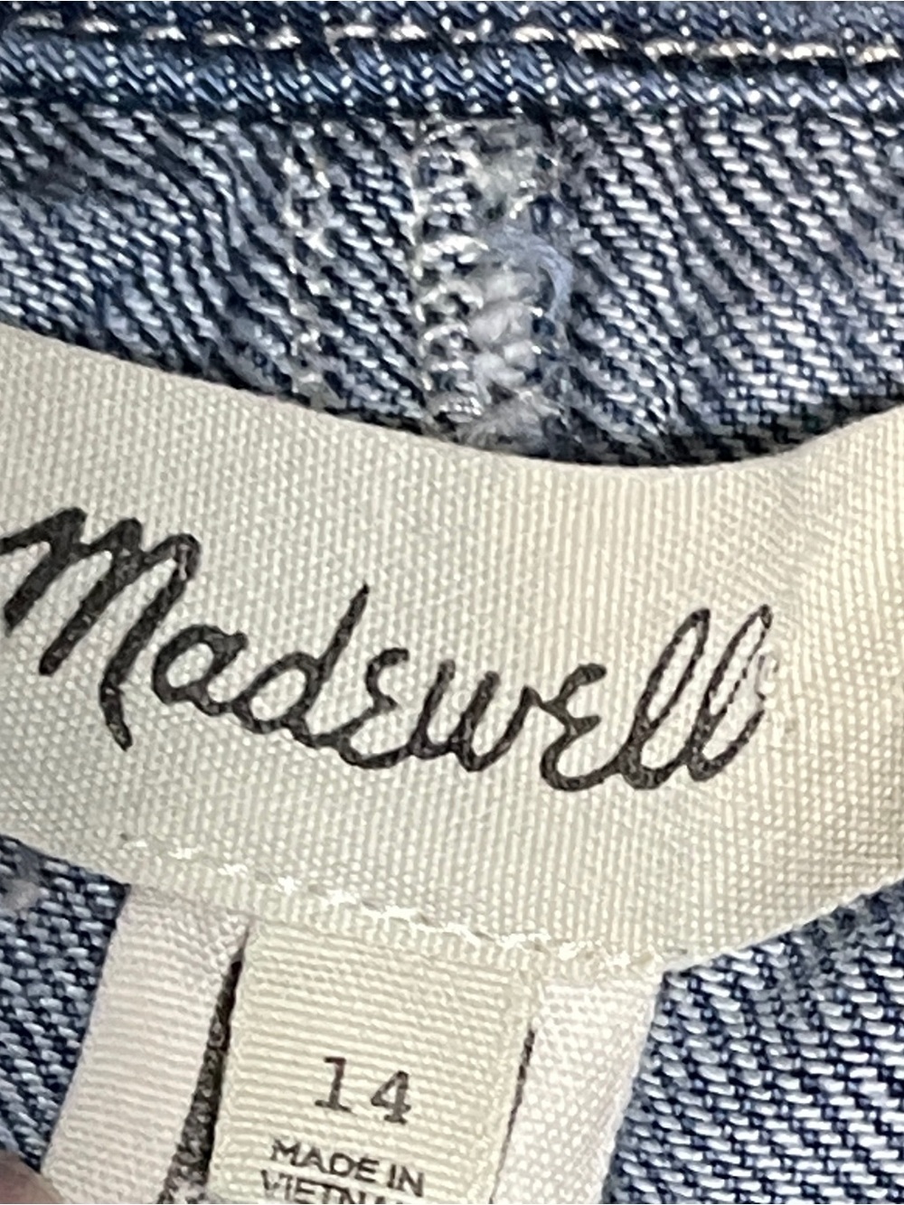 Madewell Denim Darted Mini Dress Zip Pockets Y2K Coastal Cowgirl Western Size 14 - Picture 7 of 9